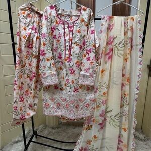 Pakistani Floral Embroidered Kurta and Dupatta Set for Women (full stitched)